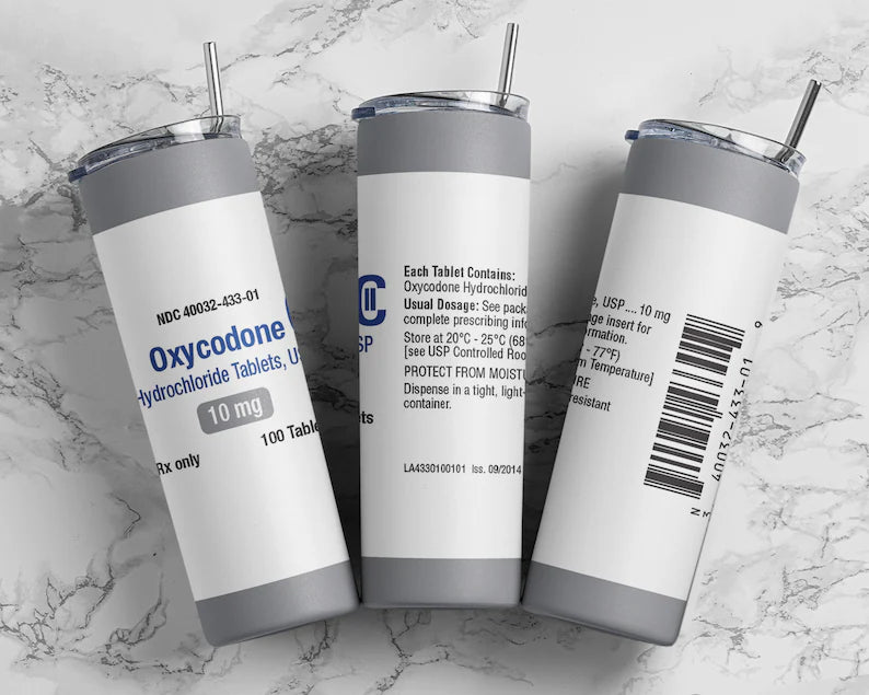 Oxycodone 10mg tumbler wrap PNG, 20oz skinny straight tumbler wrap sublimation design digital download, Funny medication tumbler wrap