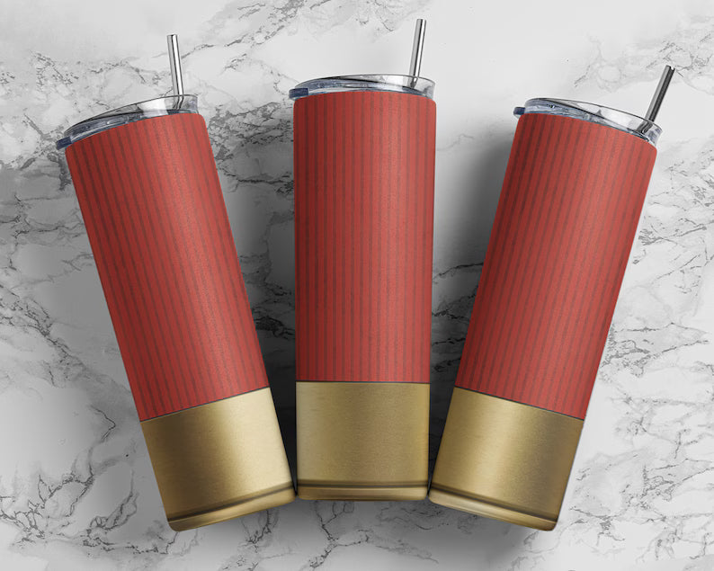 Shotgun shell red tumbler wrap PNG, 20 oz skinny seamless tumbler sublimation design digital download, Straight tumbler.