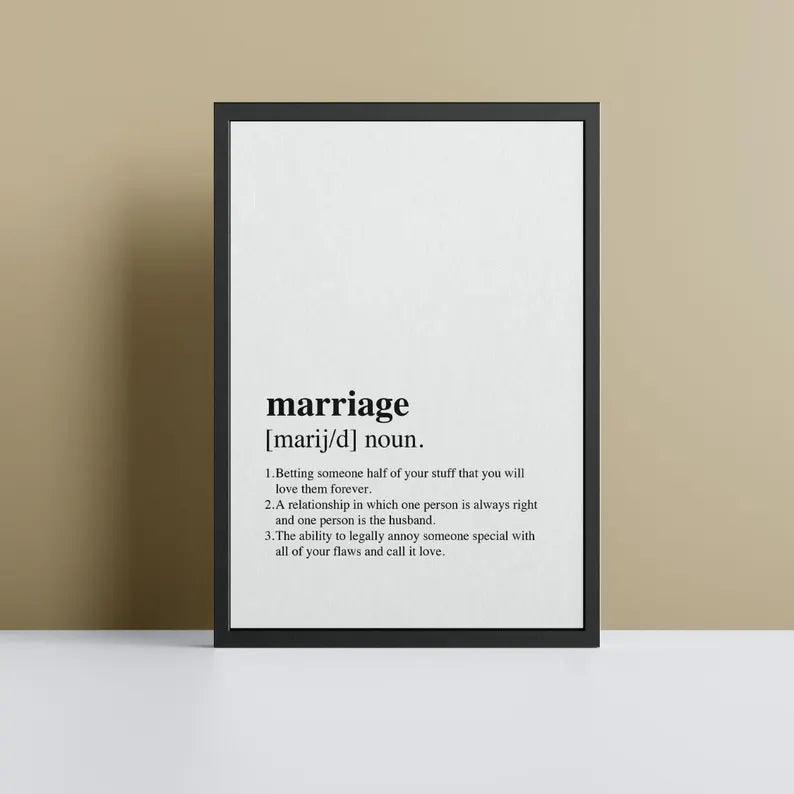 Marriage Definition Poster Print Personalised Wall Art Print Dictionary Definition Print